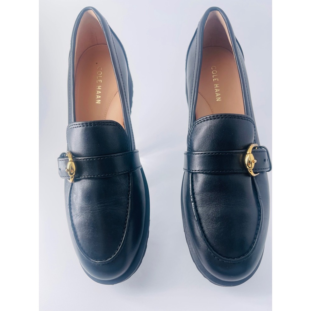 Cole Haan Giana Buckle Loafers Womens 8B Black Leather Lug Sole W30773 - Picture 2 of 6